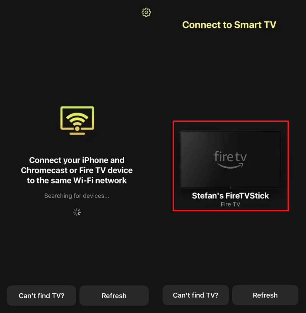 Select Fire TV Stick to start screen mirroring