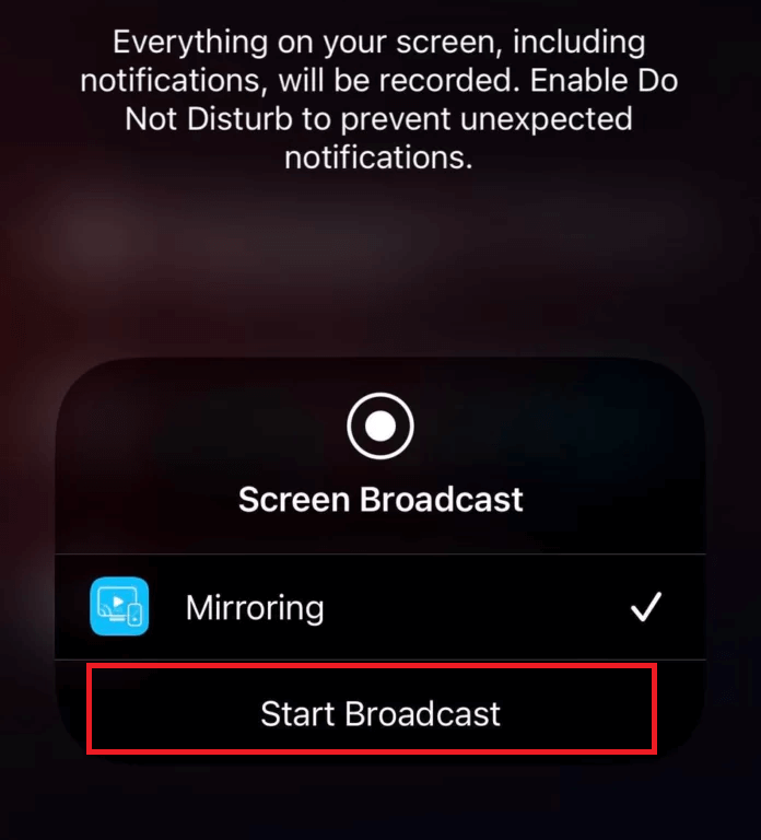 Click Start Broadcast to begin AirPlay on Firestick