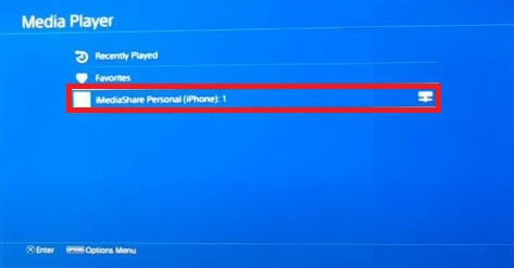 iPhone is connected to PS4 via iMediaShare